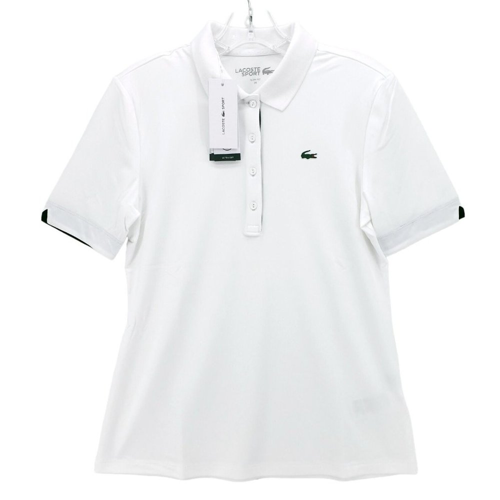 LACOSTE SPORT Women's White Tennis Golf Stretch Polo Ultra Dry UV Protection